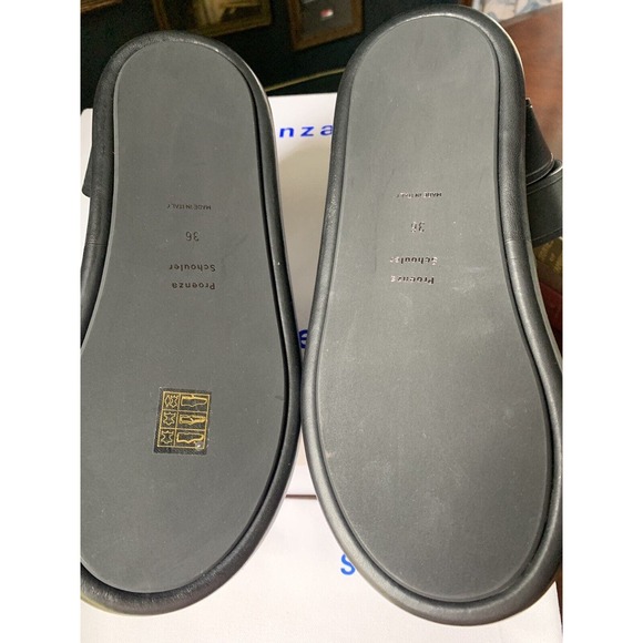 Proenza Schouler Sandals Black Leather Pipe Size 36 Chunky Flat Buckle 695 MSRP - Picture 11 of 14